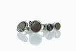 A-2 Sterling Silver Formal Cufflinks And Studs Set, Mother Of Pearl Shell Silver Round